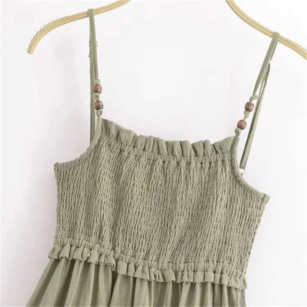 Women's Summer Midi Dress Honeycomb Grid Texture Adjustable Spaghetti Straps Casual Office Party Wear