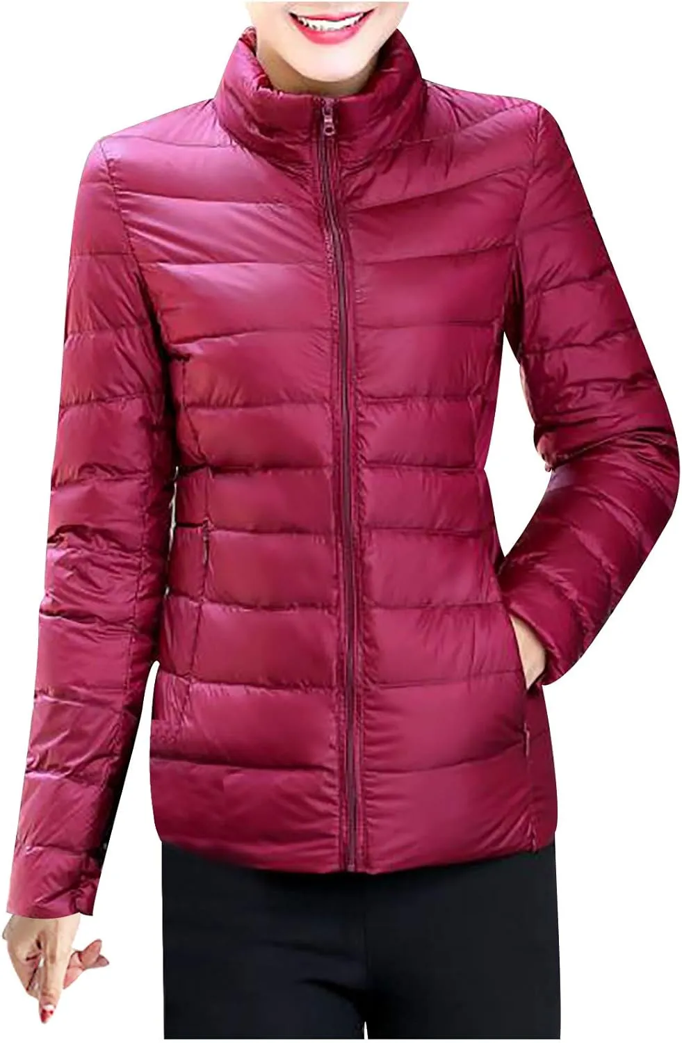 XUETON Womens Down Puffer Jacket Lightweight Water-Resistant Winter Coat Insulated Packable Long Sleeve Outwear(A-Wine,X-Large)