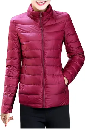 XUETON Womens Down Puffer Jacket Lightweight Water-Resistant Winter Coat Insulated Packable Long Sleeve Outwear(A-Wine,X-Large)